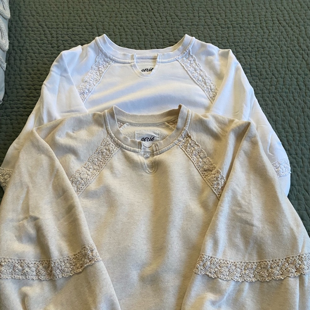 Aerie Women's White and Cream Lace Sweatshirts